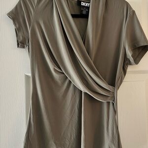 DKNY Women's Taupe Draped Blouse GREEN